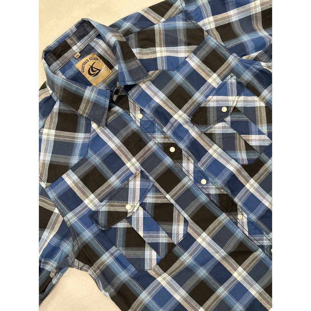 Coevals Club Men 2XL Long Sleeve Pearl Snap Western Shirt Blue Plaid